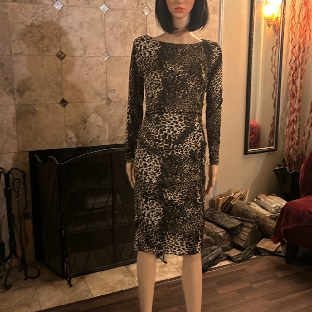 Philosophy leopard print rouched bodycon dress